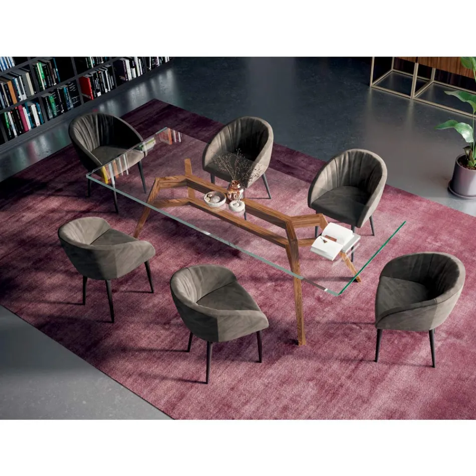 Fast rektangulært bord i ekstra klart glas og ask lavet i Italien - nord Viadurini