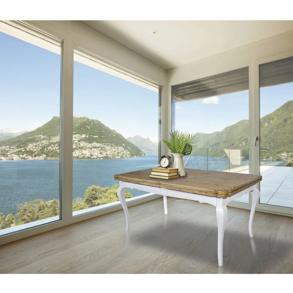 Udtrækkeligt indendørsbord i gran med formede hjørner lavet i Italien - Faramir Viadurini