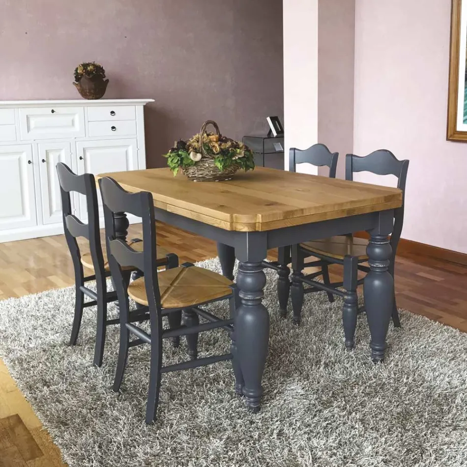 Udtrækkeligt stuebord i eg med formede hjørner lavet i Italien - Rafael Viadurini