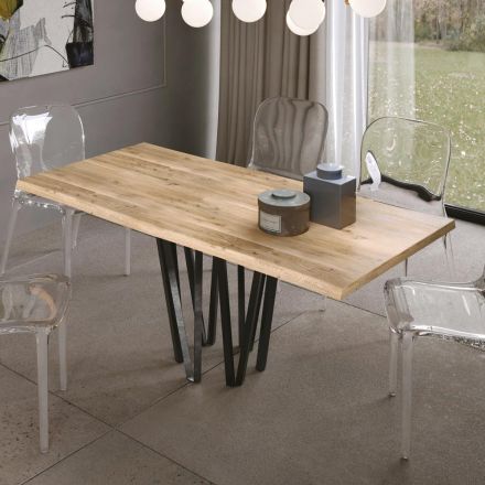 Levende bord i massiv eg med centreret metalunderstell Fremstillet i Italien - Cedric Viadurini