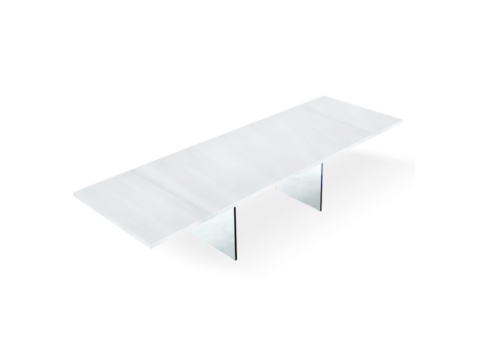 Moderne udtrækbart bord til 300 cm i laminat og glas Made in Italy - Riv Viadurini