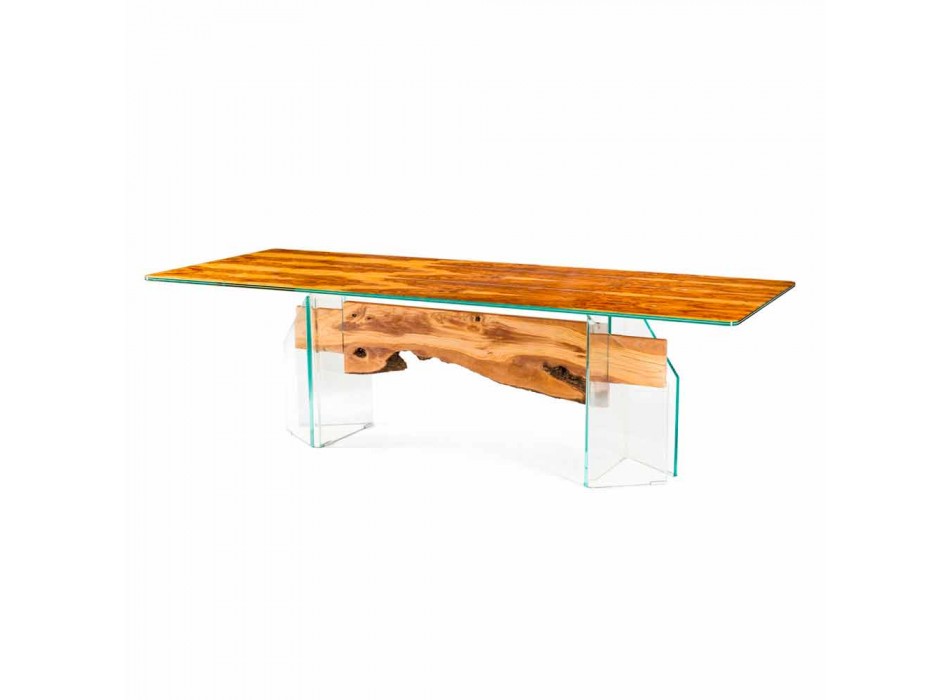 Moderne oliven træ bord, rektangulære glas Portofino Viadurini