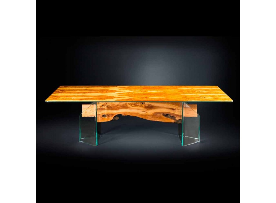 Moderne oliven træ bord, rektangulære glas Portofino Viadurini