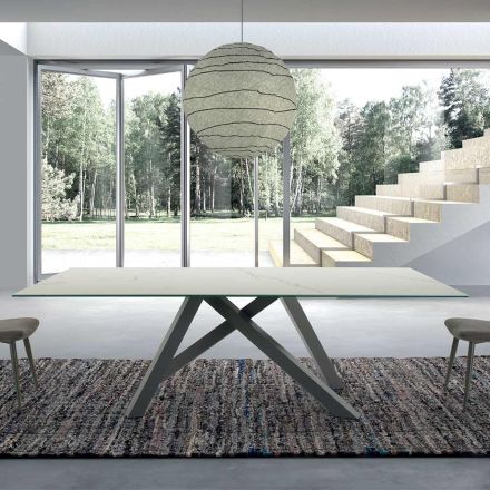 Moderne rektangulært bord i keramik og stål lavet i Italien - Settimmio Viadurini