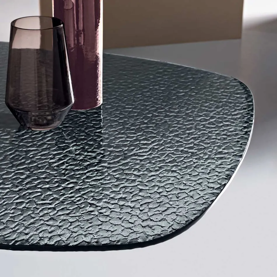 180x100 cm ovalt bord i røget hamret glas og metal - Domus Viadurini