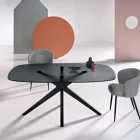 180x100 cm ovalt bord i røget hamret glas og metal - Domus Viadurini