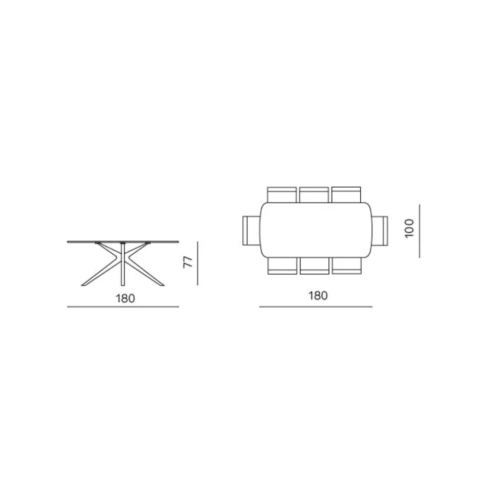 180x100 cm ovalt bord i røget hamret glas og metal - Domus Viadurini