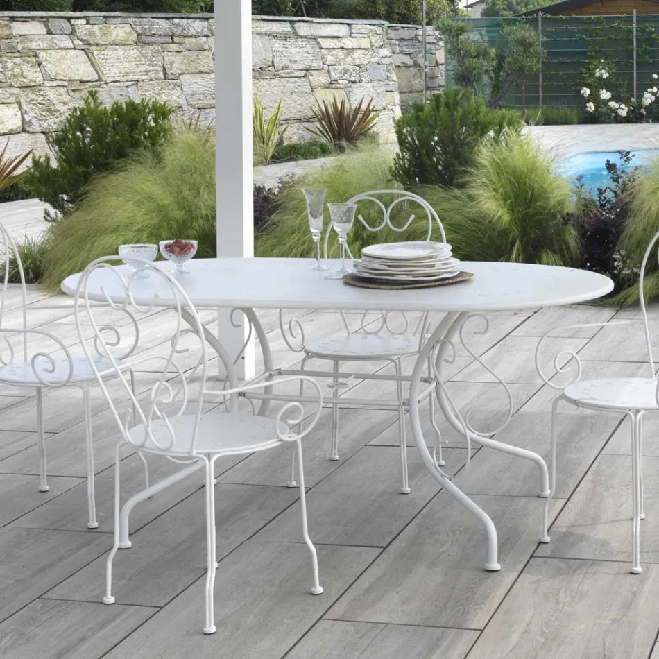 Ovalt havebord lavet udelukkende af metal - Arkiv Viadurini