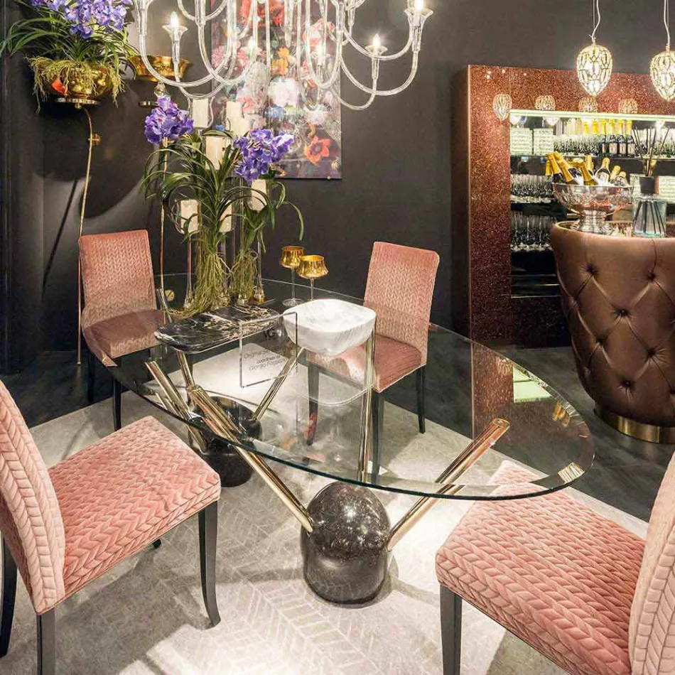 Ovale design bord med glasplade 100% Made in Italy Zoe Viadurini