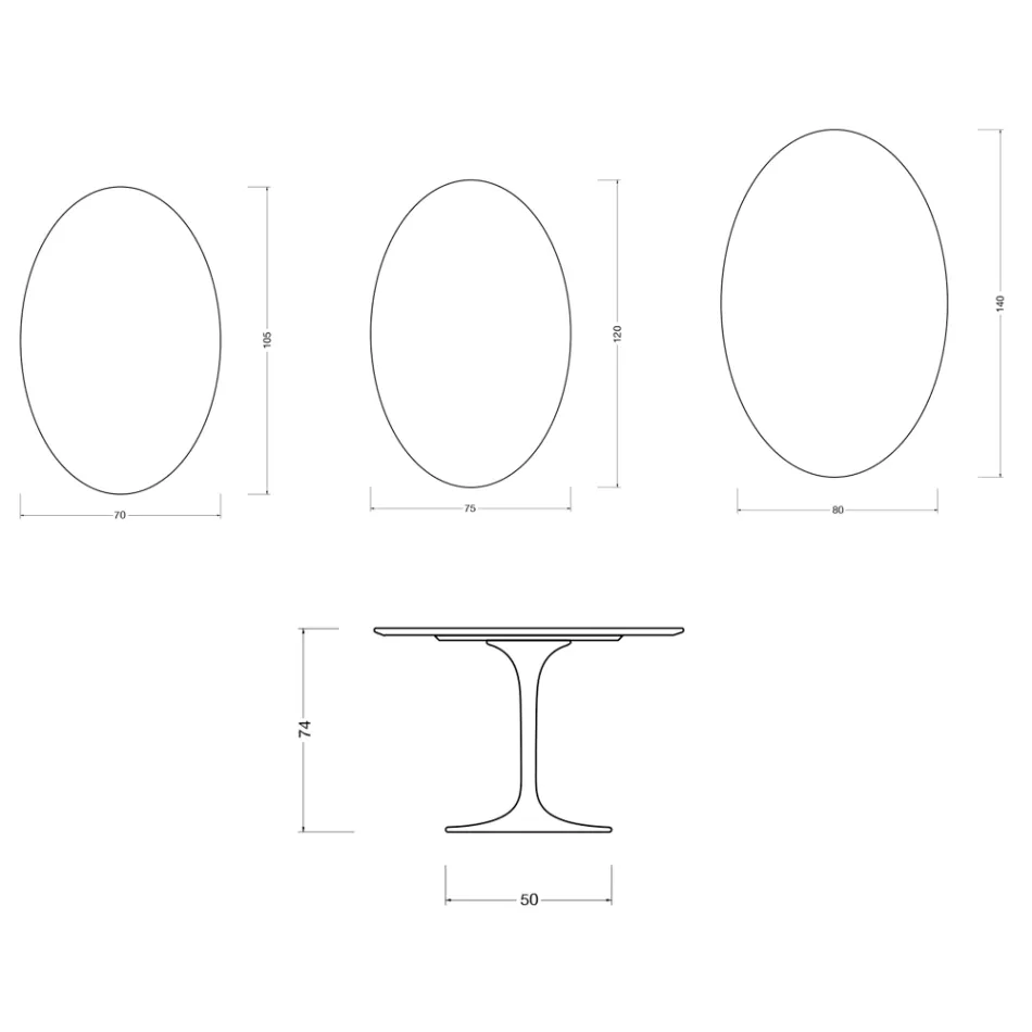 Saarinen ovalt tulipanbord H 74 cm i Florim Calacatta guldglans keramik - skarlagenrød Viadurini