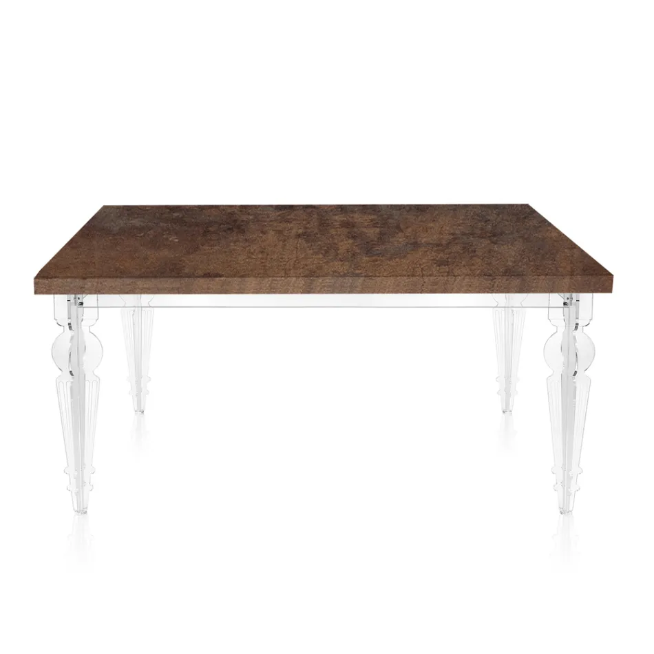 Udtrækbart spisebord til 255 cm i plexiglas og træ lavet i Italien - Francoise Viadurini