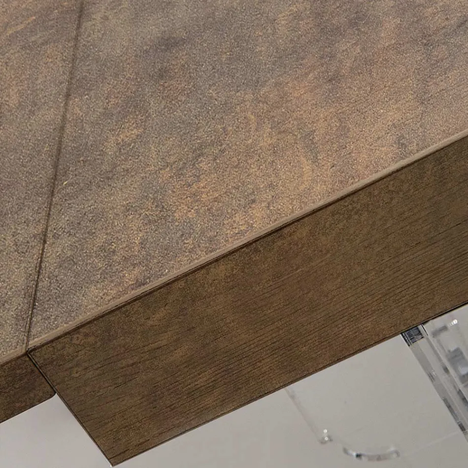 Udtrækbart spisebord til 255 cm i plexiglas og træ lavet i Italien - Francoise Viadurini