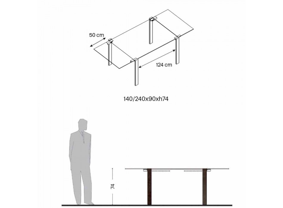 Udtrækkeligt spisebord op til 280 cm med glasplade Made in Italy - Melo Viadurini