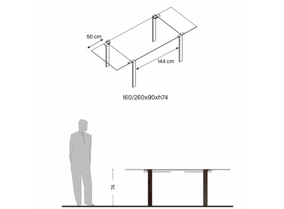 Udtrækkeligt spisebord op til 280 cm med glasplade Made in Italy - Melo Viadurini