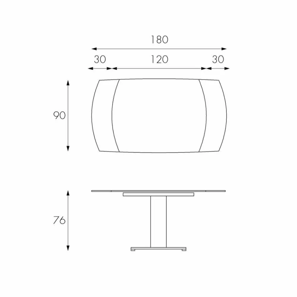 Udvideligt spisebord i glas og imiteret læder, L120 / 180xP90cm, Lelia Viadurini