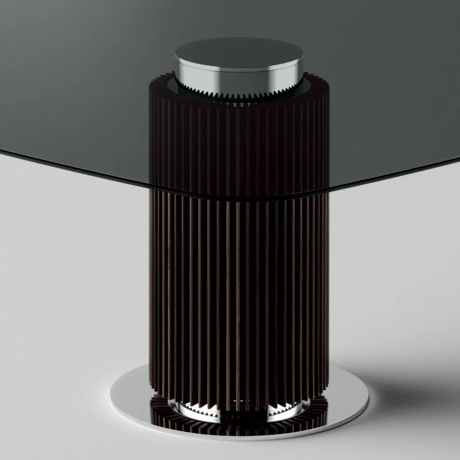 Spisebord med firkantet glasplade og træunderlag Lavet i Italien - Kuadro Viadurini