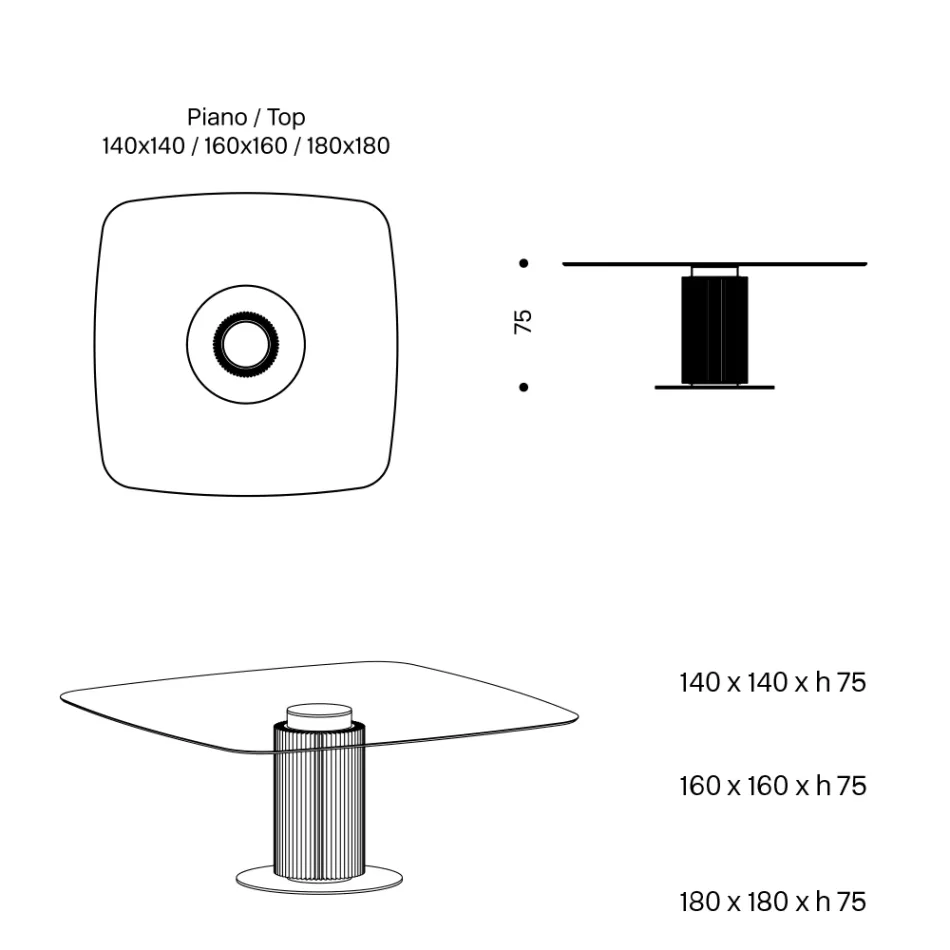 Spisebord med firkantet glasplade og træunderlag Lavet i Italien - Kuadro Viadurini