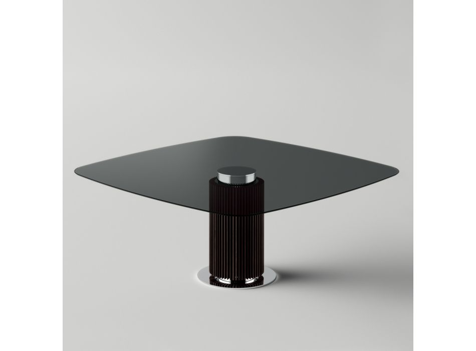 Spisebord med firkantet glasplade og træunderlag Lavet i Italien - Kuadro Viadurini
