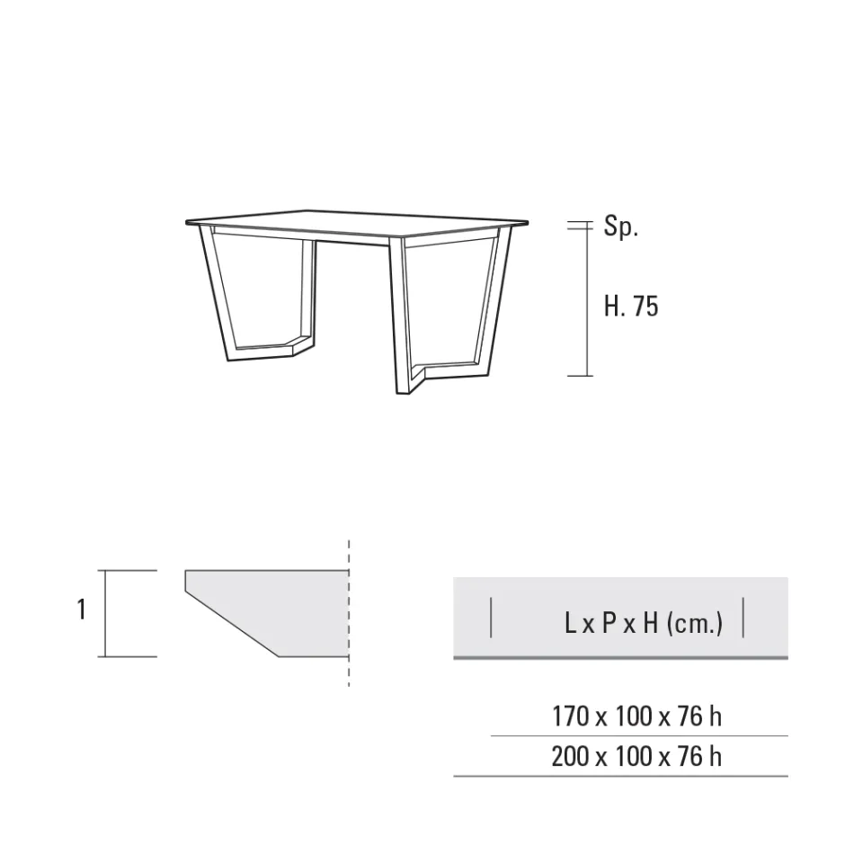 Fast spisebord i metal og lagdelt Hpl Fremstillet i Italien - Bastiano Viadurini