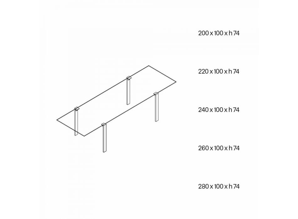 Spisebord i gennemsigtigt glas og metal Forskellige farver 5 størrelser - Aschio Viadurini