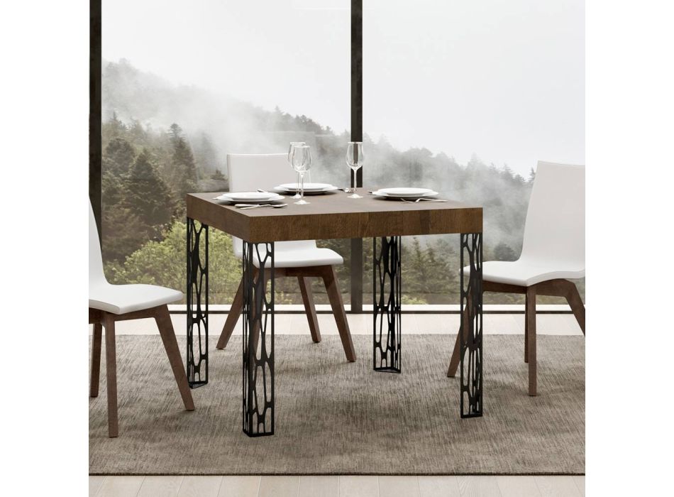Firkantet bord, der kan forlænges til 246 cm i træ og jern Fremstillet i Italien - Fiume Viadurini