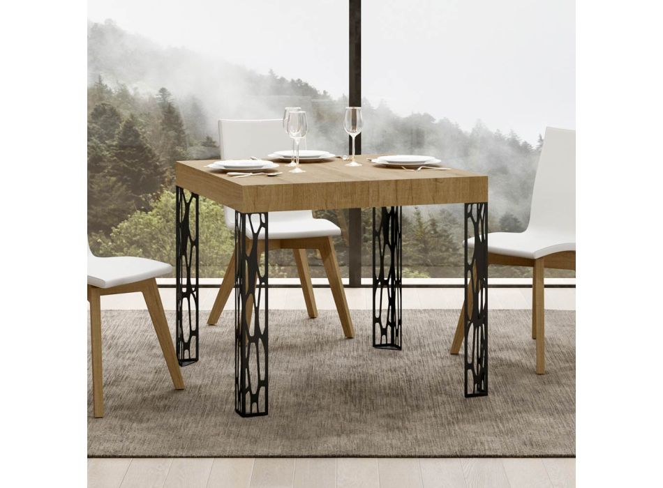 Firkantet bord, der kan forlænges til 246 cm i træ og jern Fremstillet i Italien - Fiume Viadurini