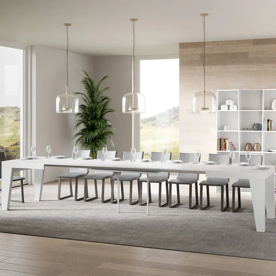 Firkantet bord, der kan forlænges til 440 cm i træ lavet i Italien - blomst Viadurini