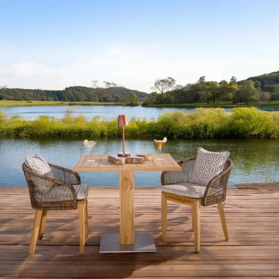 Firkantet udendørsbord i teak og metal - Marie Viadurini