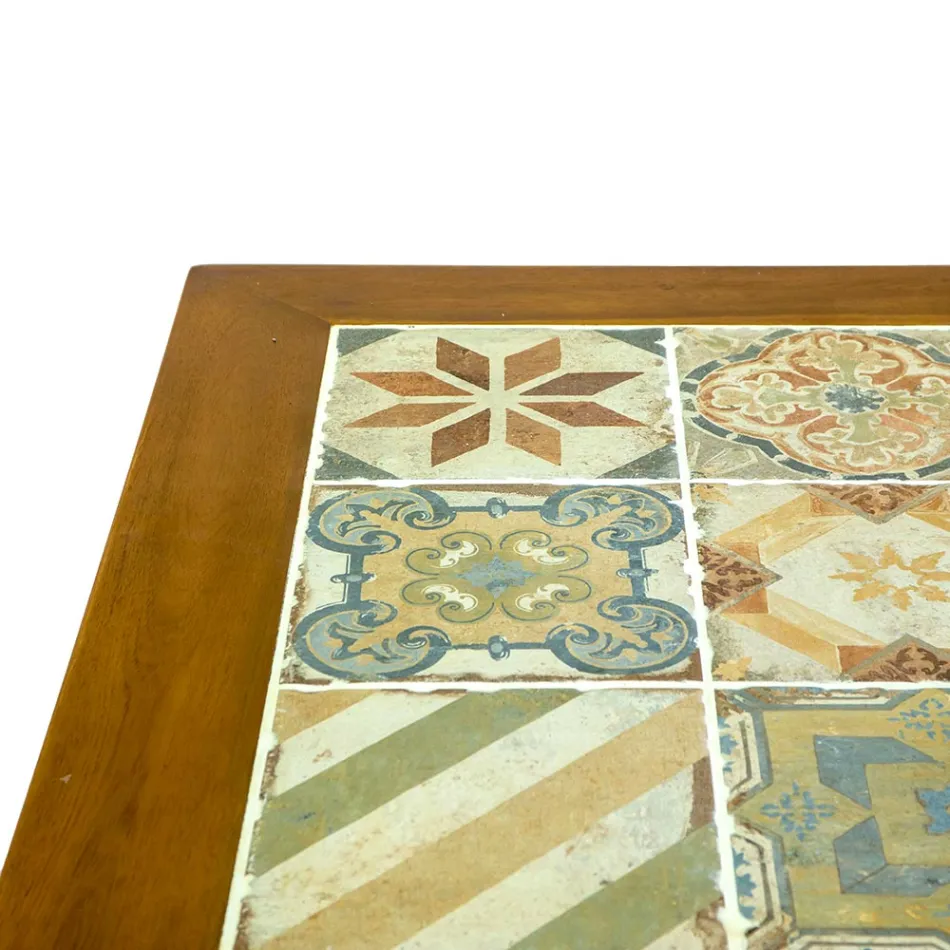 Firkantet bord lavet af akacietræ og keramisk top - Teknisk Viadurini