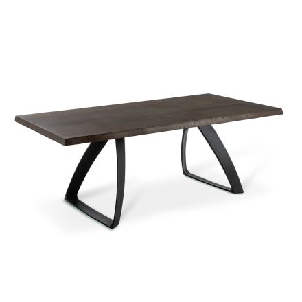 Rektangulært bord med egefinerplade og aluminiumsbund - Logan Viadurini