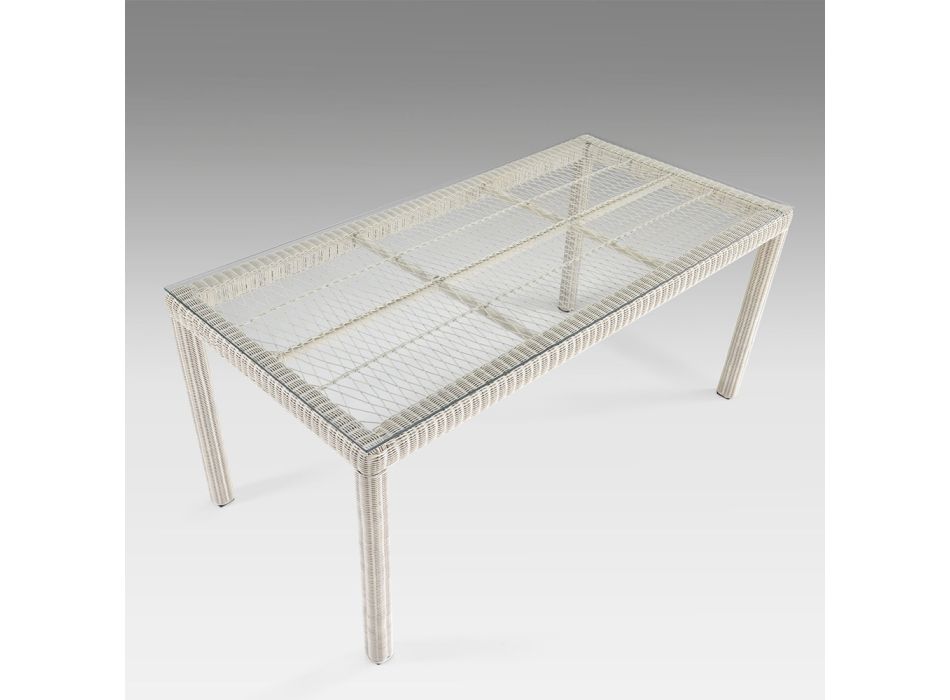 Rektangulært udendørsbord i polyrattan og glas - Gigi Viadurini