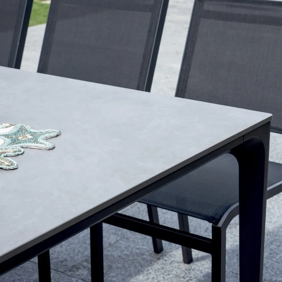 Rektangulært havebord i aluminium og stentøj - Lunara Viadurini