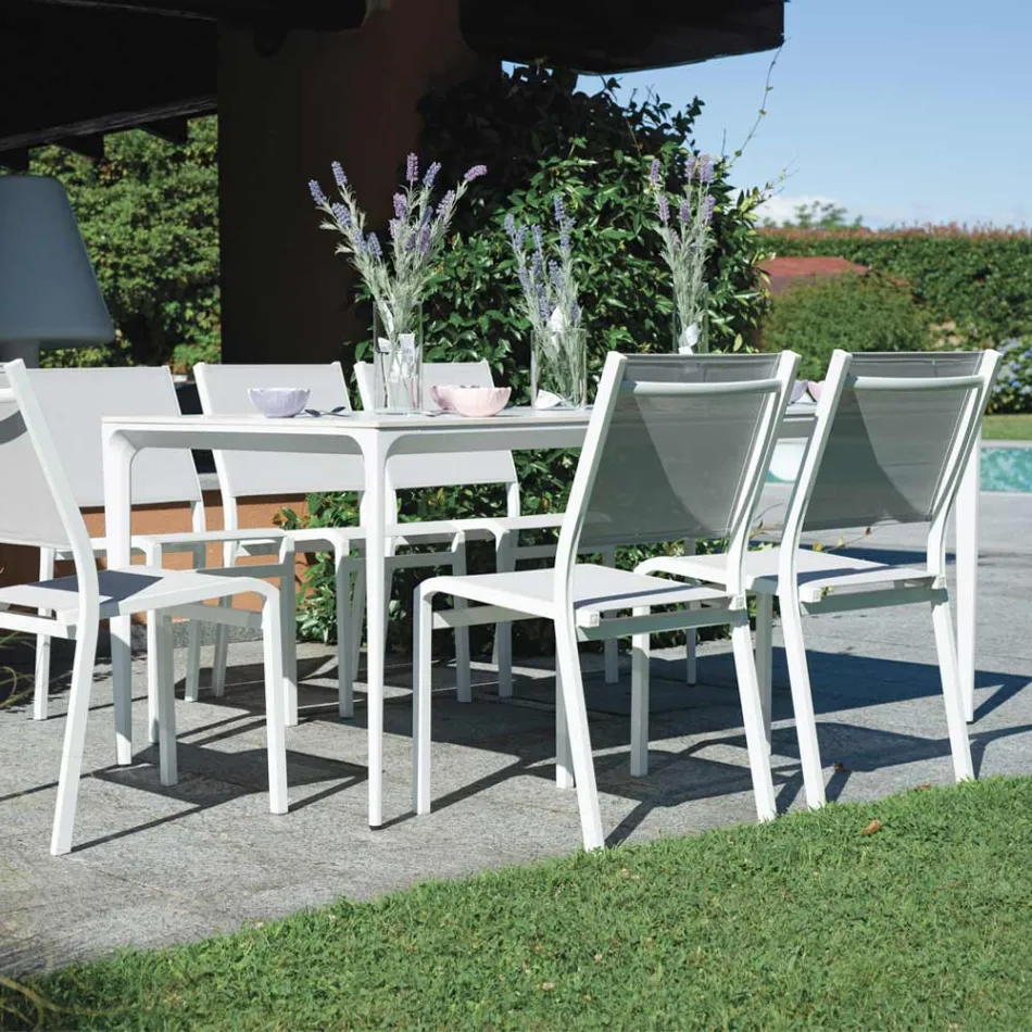 Rektangulært havebord i aluminium og stentøj - Lunara Viadurini