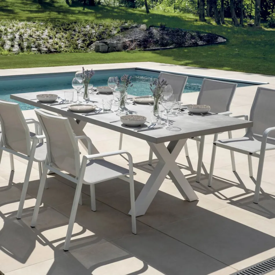 Rektangulært havebord i aluminium og grå harpiks - Nuvia Viadurini