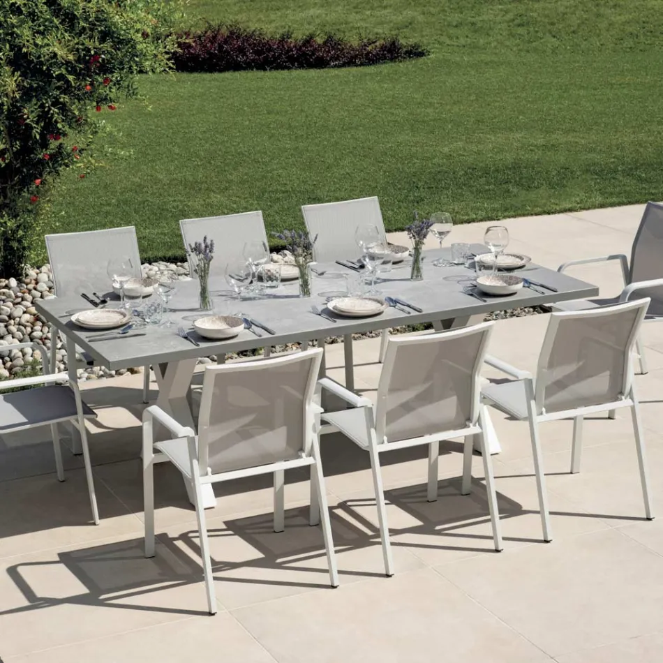 Rektangulært havebord i aluminium og grå harpiks - Nuvia Viadurini