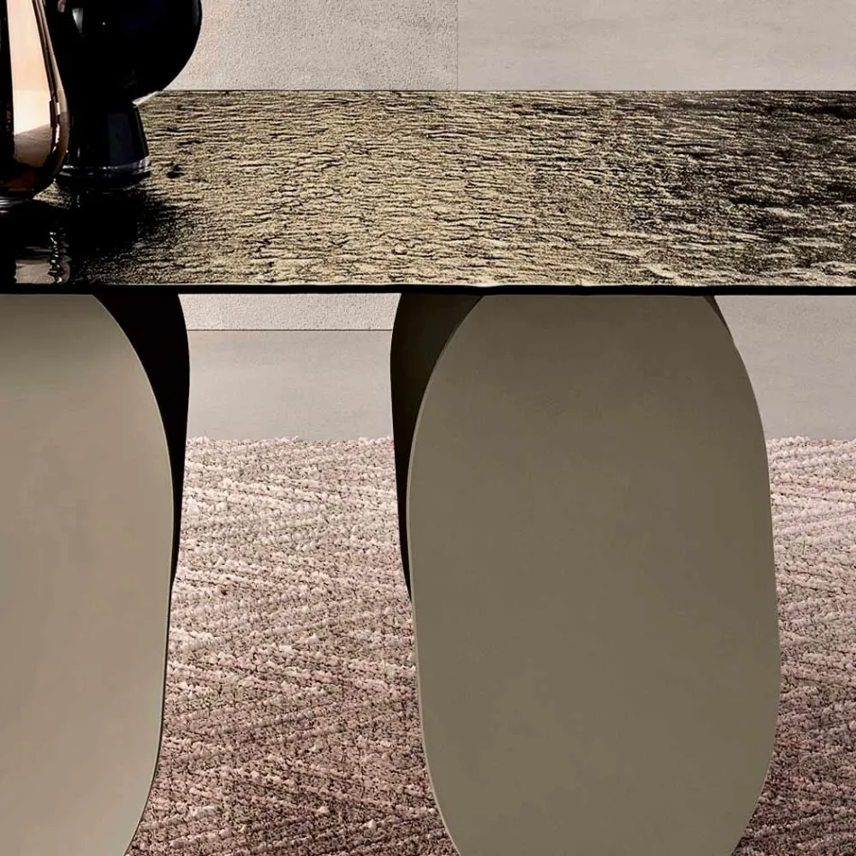 Rektangulært bord i hamret glasbagside - Forsølvet fremstillet i Italien - Almo Viadurini