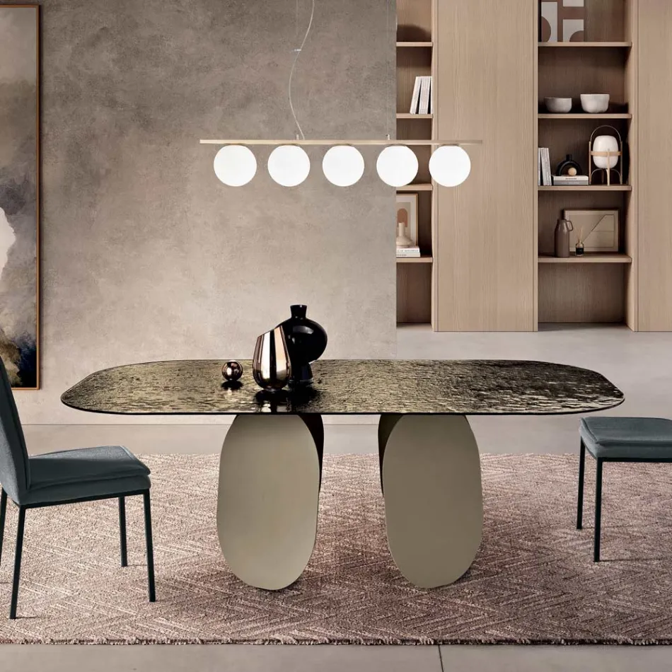 Rektangulært bord i hamret glasbagside - Forsølvet fremstillet i Italien - Almo Viadurini