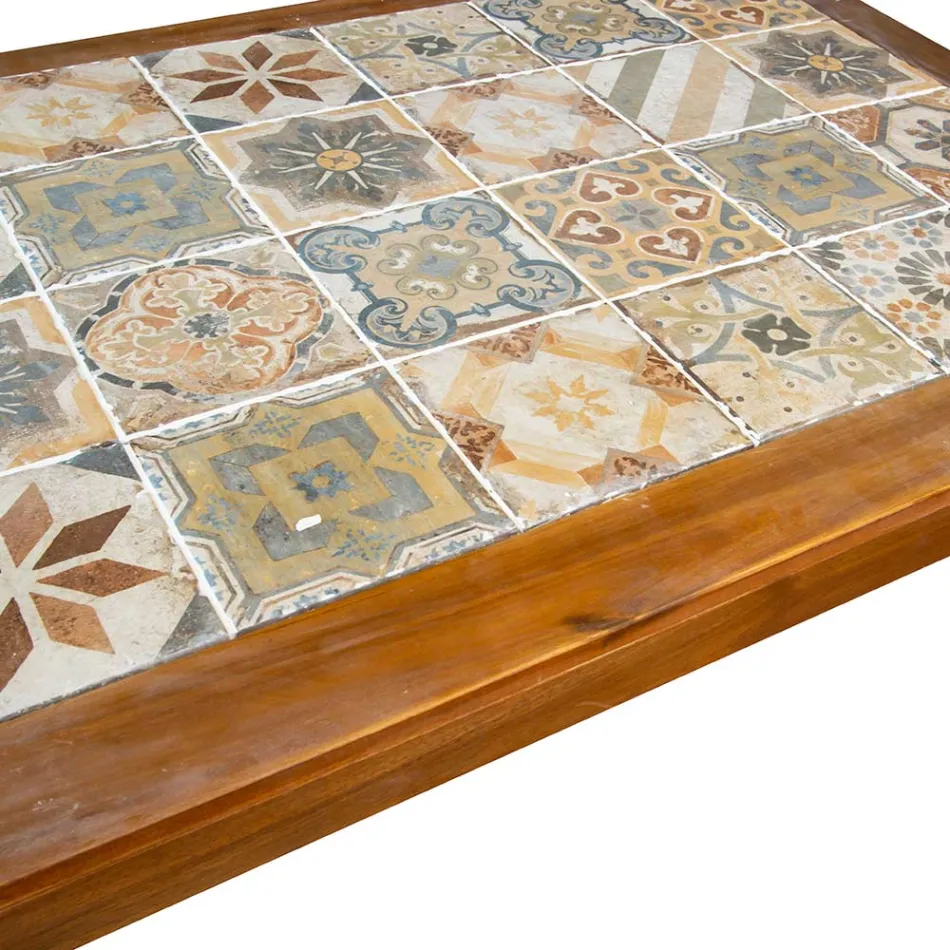 Rektangulært bord lavet af akacietræ og keramisk top - Teknisk Viadurini