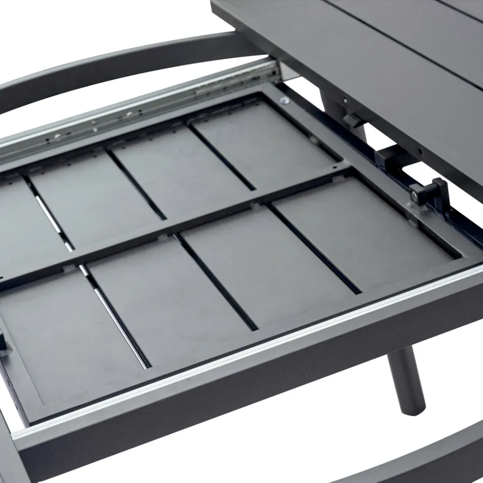 Udtrækkeligt rundt bord i antracit aluminium (170 cm) - Rivara Viadurini