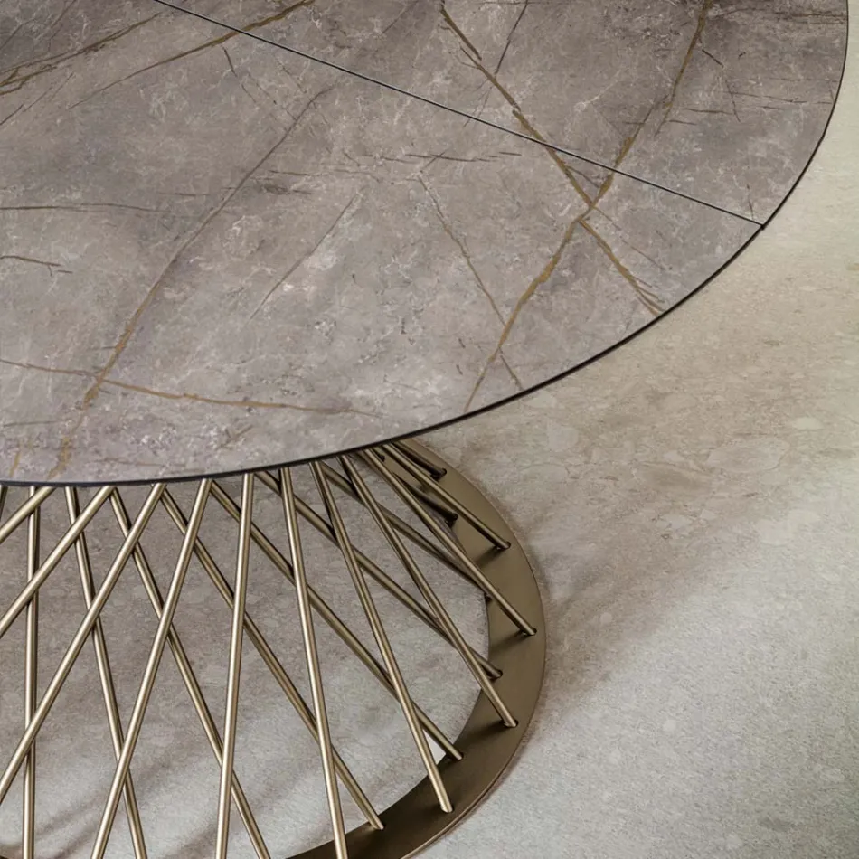 Rundt bord, der kan forlænges til 170 cm, i metal og HPL - Sorriso Viadurini