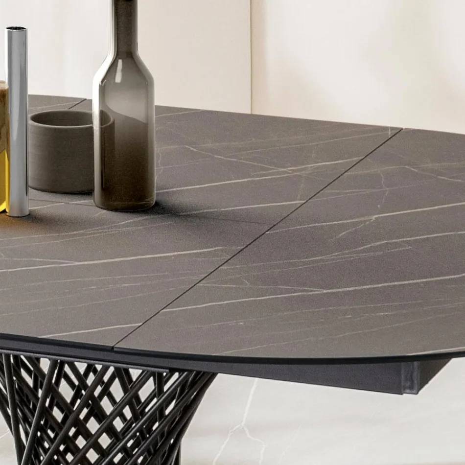 Rundt bord, der kan forlænges til 170 cm, i metal og HPL - Sorriso Viadurini