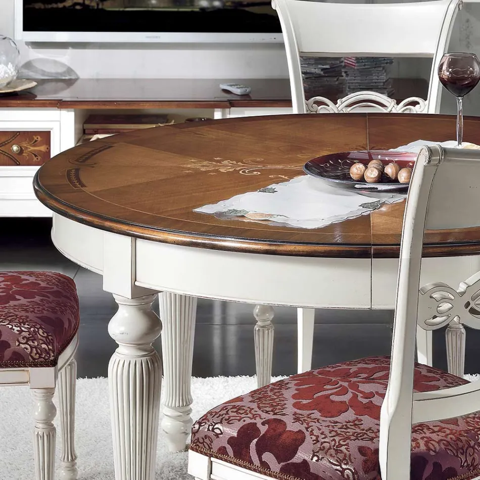 Udtrækkeligt rundt bord med indlæg og 4 stole lavet i Italien - Alite Viadurini