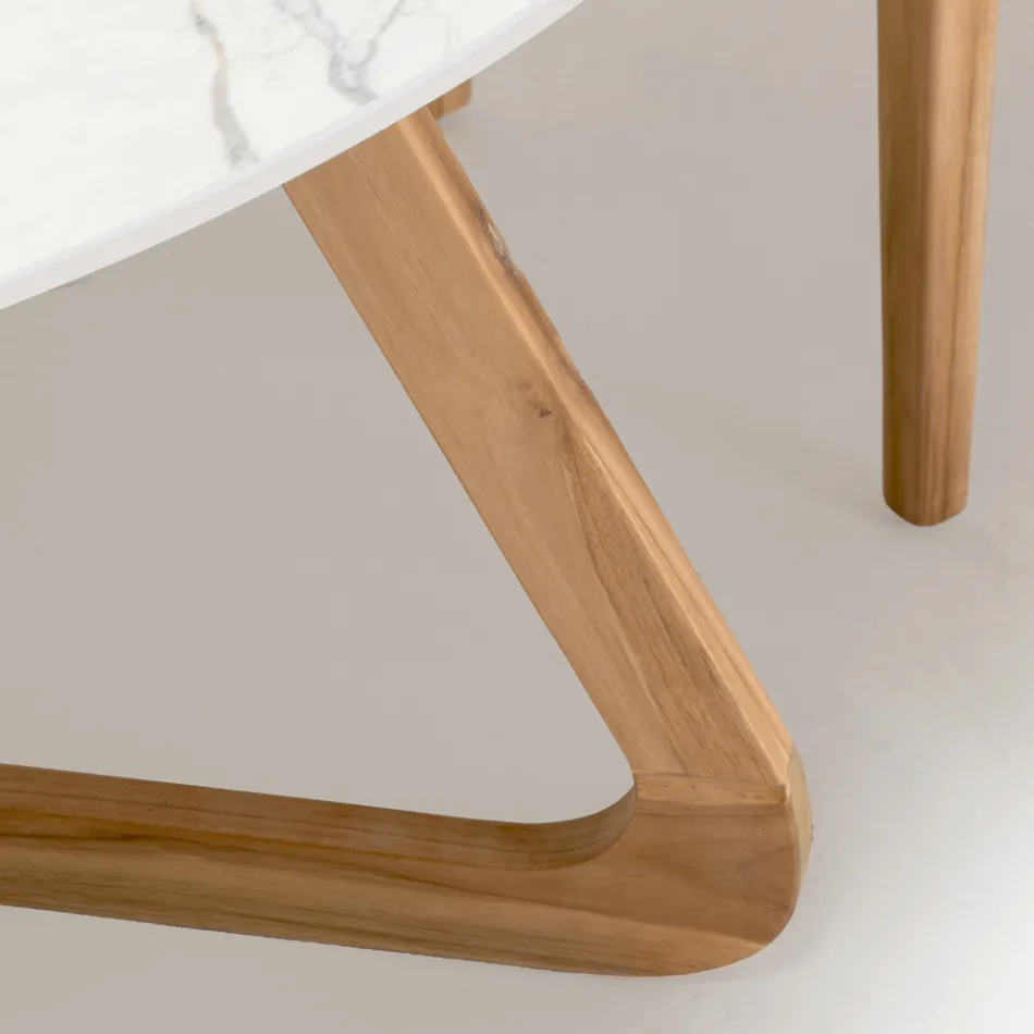 Rundt udendørsbord i Calacatta Oro Keramik Lavet i Italien - Pegaso Viadurini