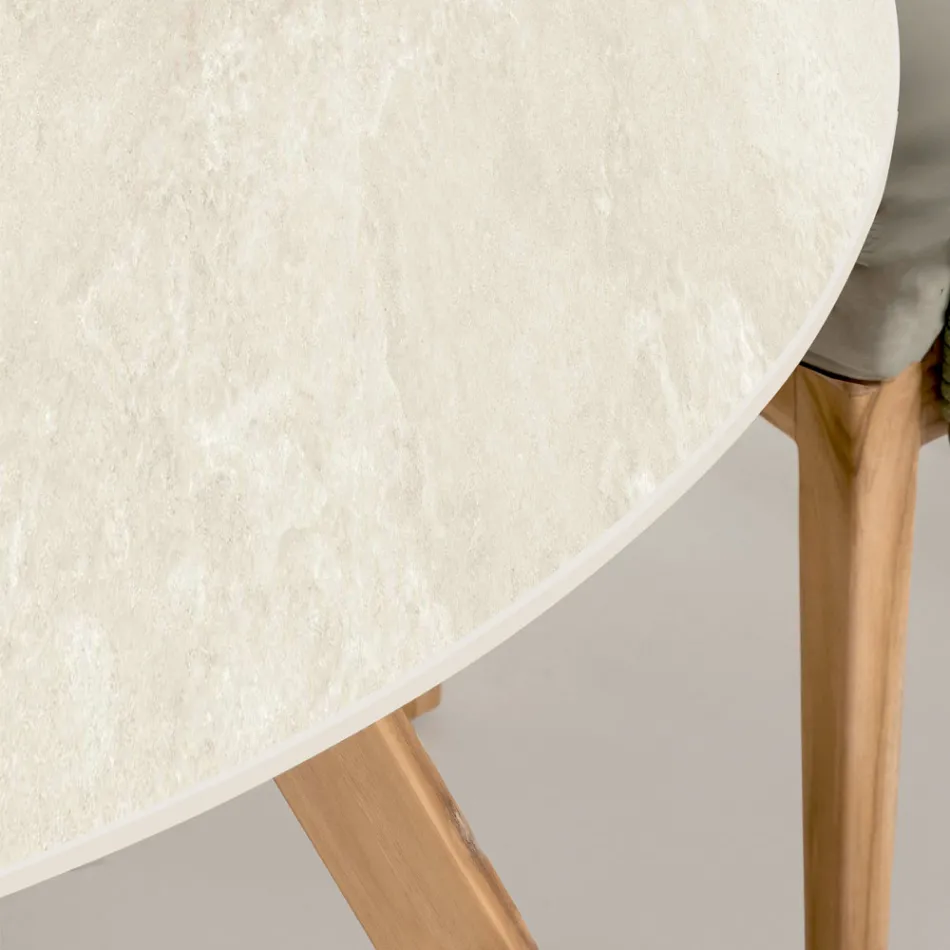 Rundt udendørsbord i Chianca Keramik fra Ostuni Made in Italy - Pegaso Viadurini