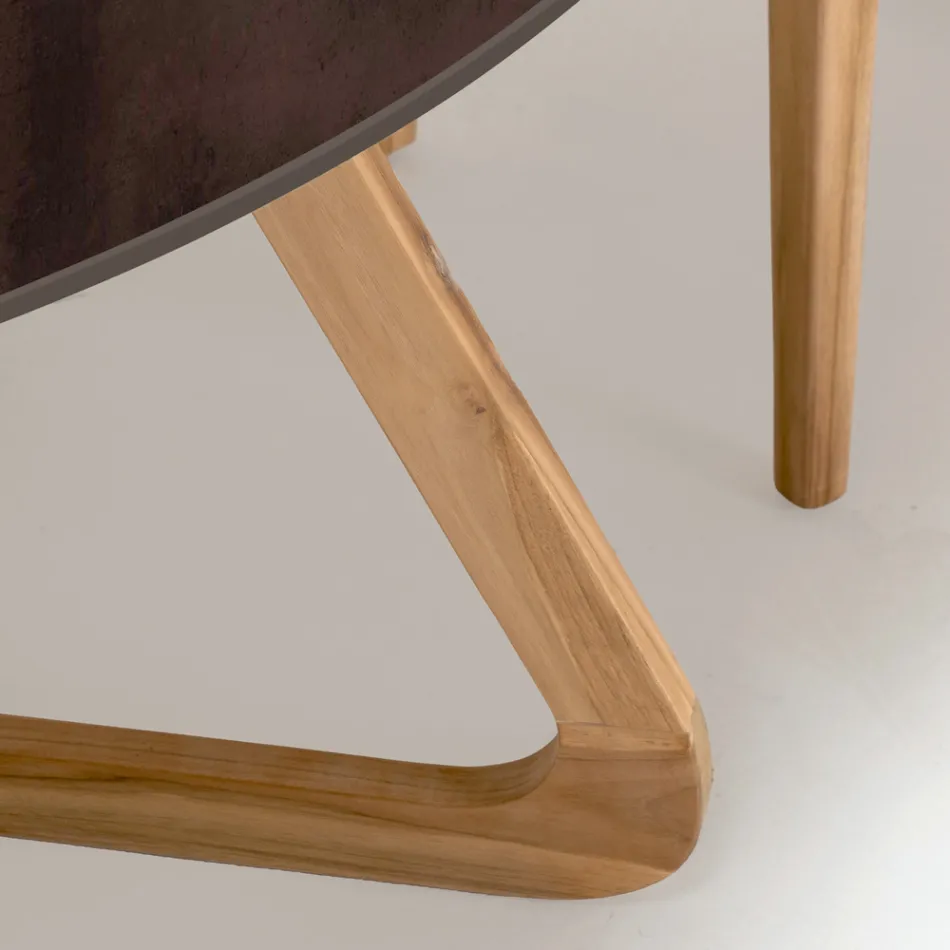 Rundt udendørsbord i Metal Corten Keramik Fremstillet i Italien - Pegaso Viadurini