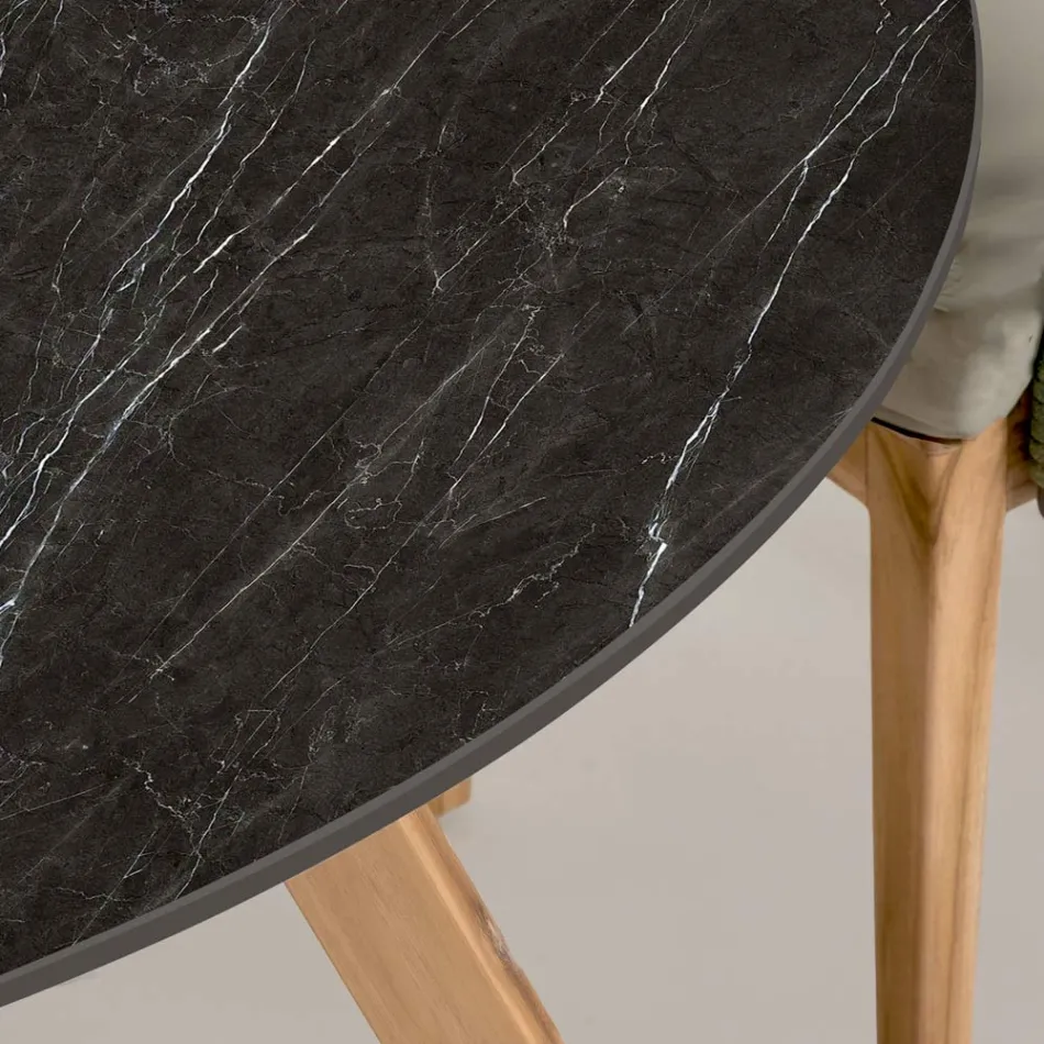 Rundt udendørsbord i sort Marquinia-keramik Lavet i Italien - Pegaso Viadurini