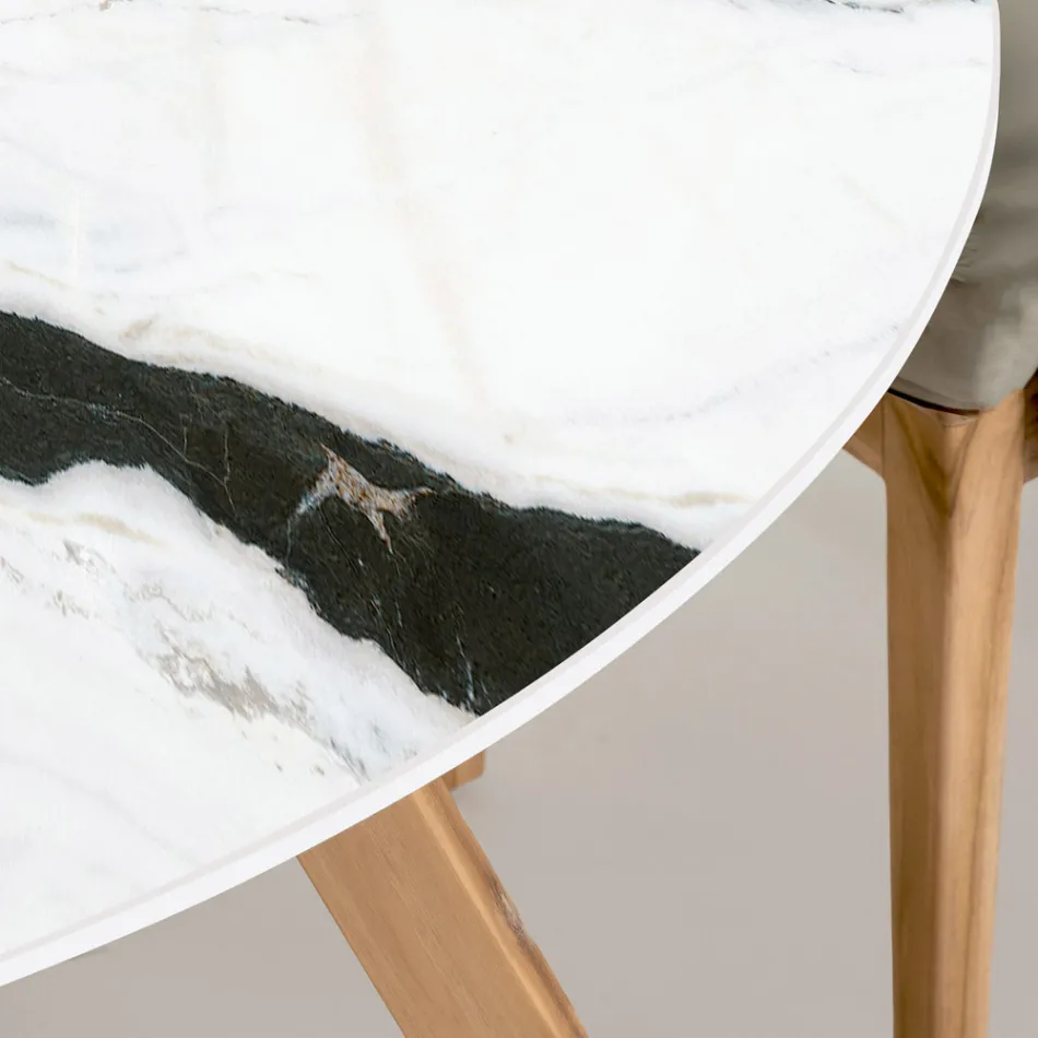 Rundt udendørsbord i Panda White Ceramic Made in Italy - Pegaso Viadurini