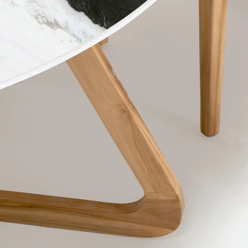 Rundt udendørsbord i Panda White Ceramic Made in Italy - Pegaso Viadurini