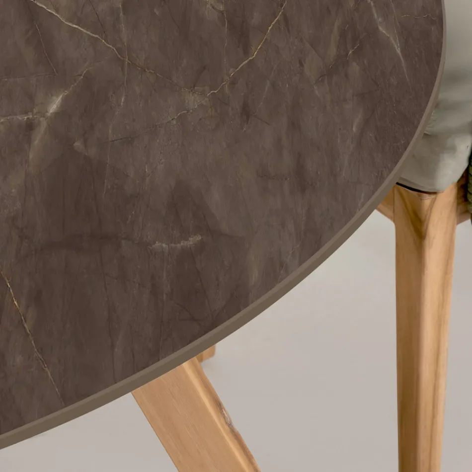 Rundt udendørsbord i Pulpis Brown Keramik Fremstillet i Italien - Pegaso Viadurini