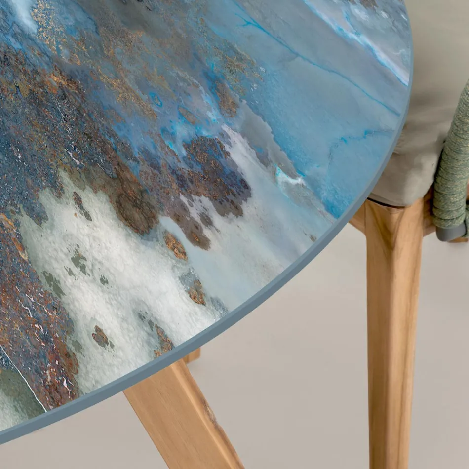 Rundt udendørs keramisk bord tordenvejr lavet i Italien - Pegaso Viadurini